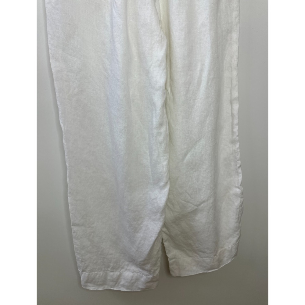 Tahari 100% Linen Wide Leg Crop Ankle Pants Elastic Waist Pockets White Small - Picture 11 of 12